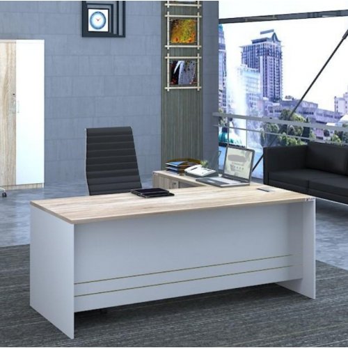 Buy Nex Office Table in White Wooden Finish with Side Office Table
